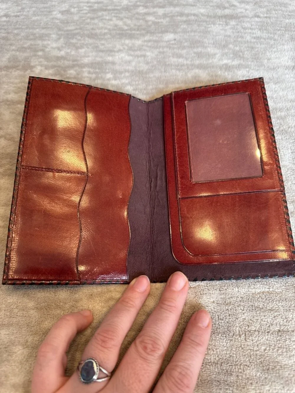 Handcrafted Embossed Leather Wallet Aztec Calendar Design Long Bifold Style